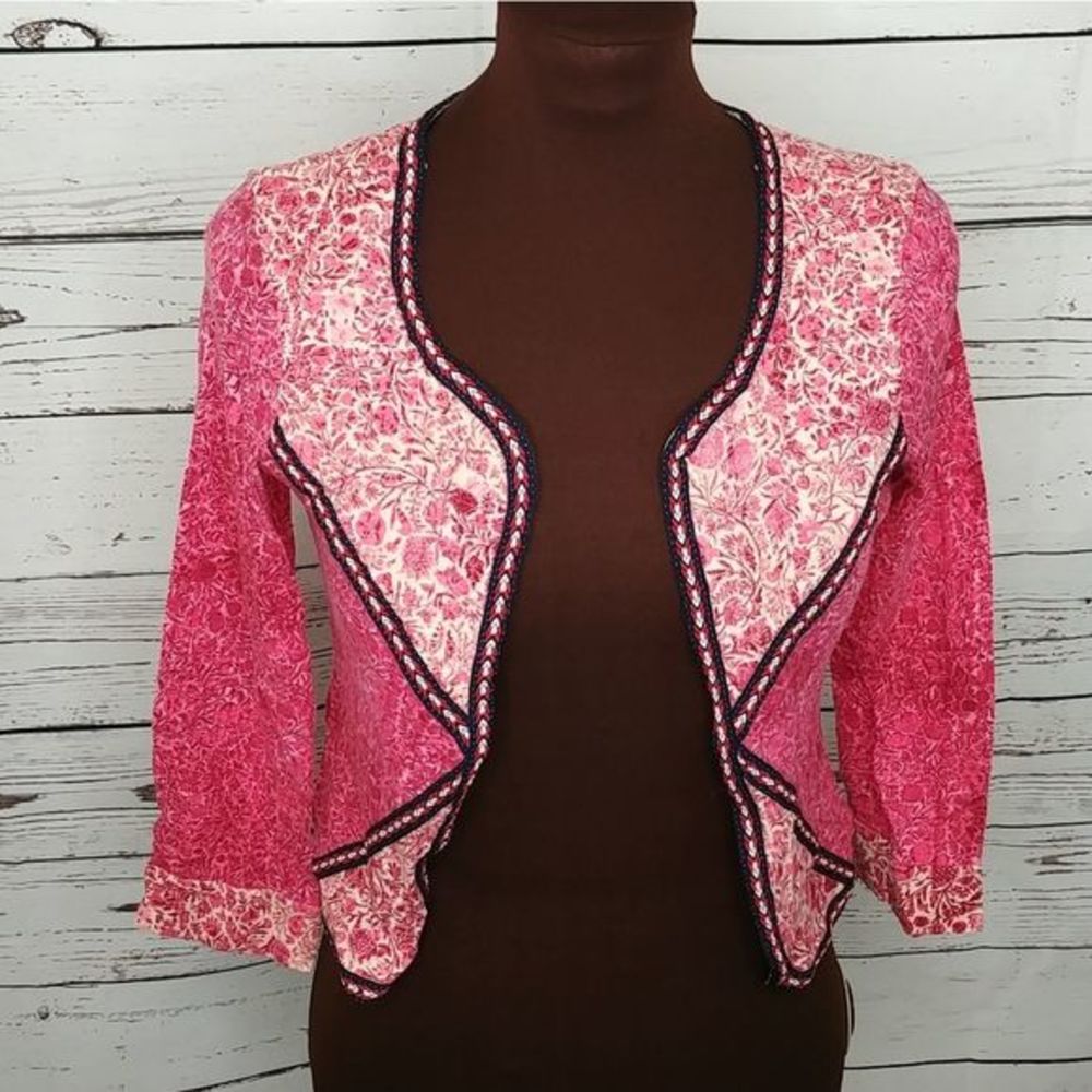 American Eagle Quilted Pink‎ Floral Open Front Cardigan